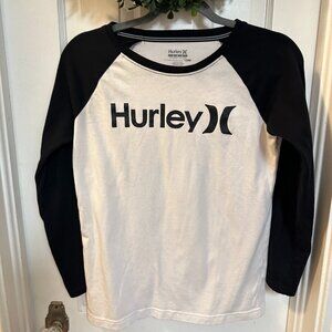 Hurley Nike Dri Fit (Youth) Henley Black and White Top-Size Large